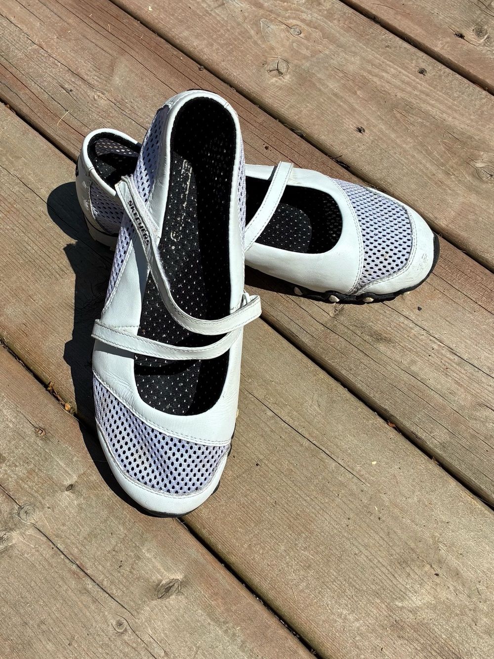 Skechers White & Black Mary Jane Mesh Sneakers